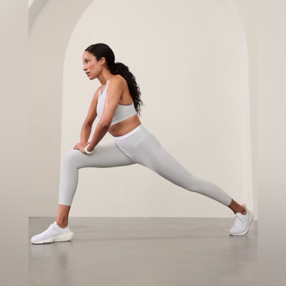 Athleta INTERVAL STASH HIGH RISE TIPPED 7/8 LEGGING, Quartz/White, NEW
